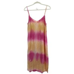 Tie Dye Slip Dress Lingerie Womens M Pink Yellow Lightweight Flowy Coastal Silky